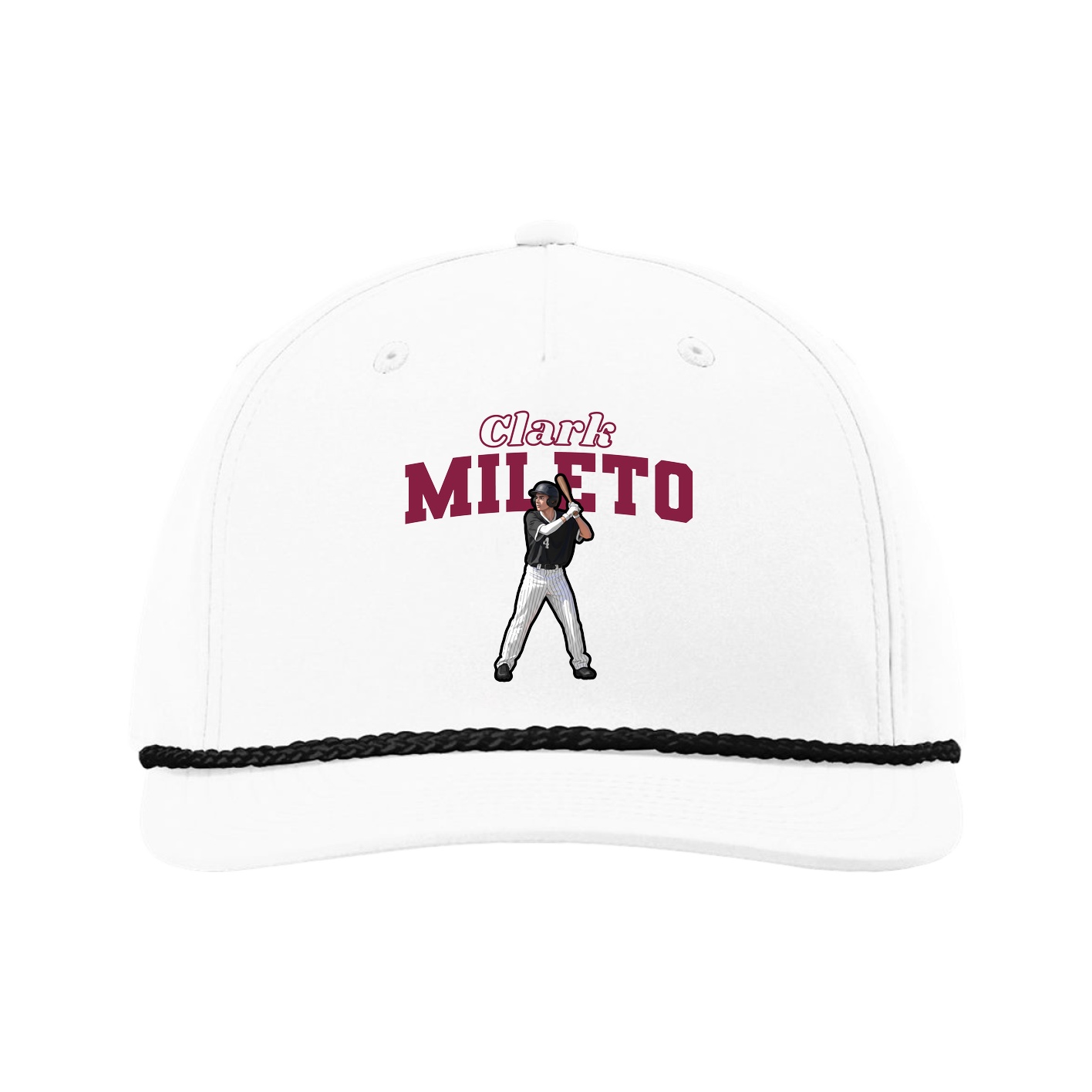 Five-Panel Classic Rope Cap — Name Arch in White