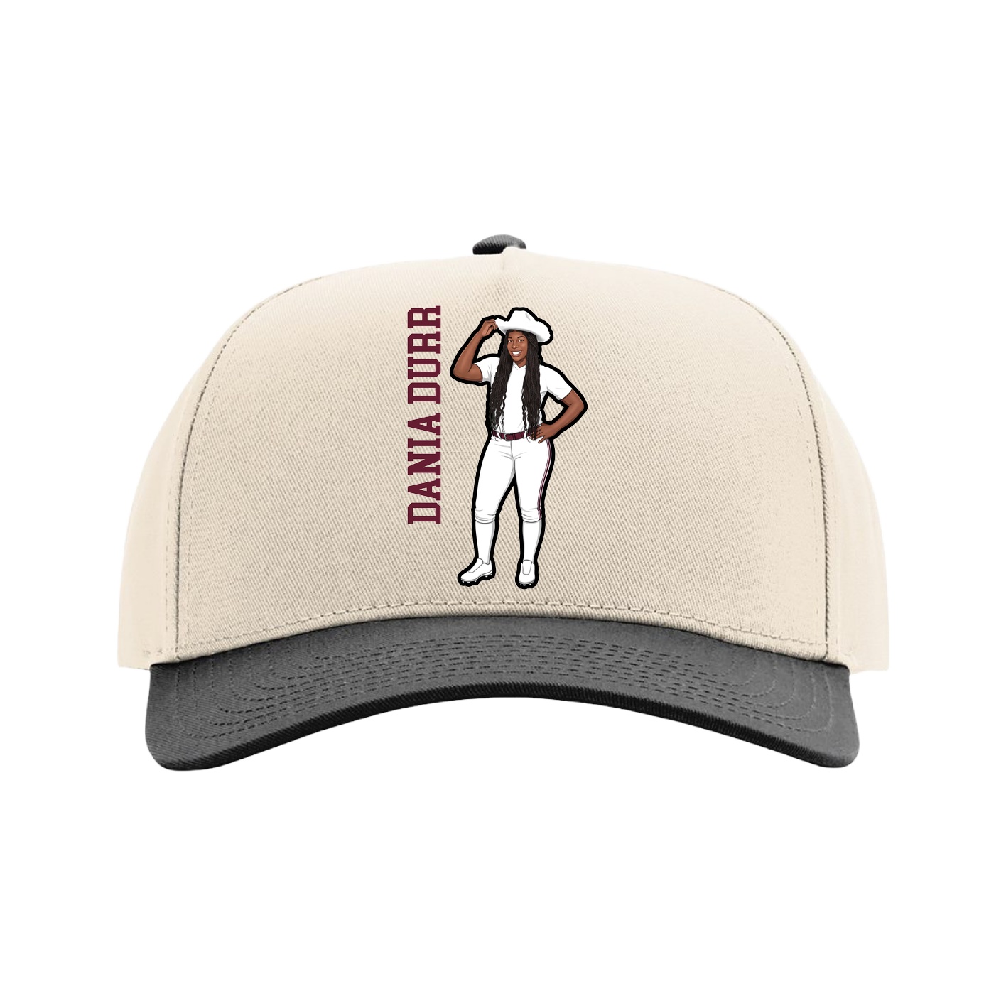 Full Fabric Five-Panel Champ Cap — Name Vertical in Cream/Black