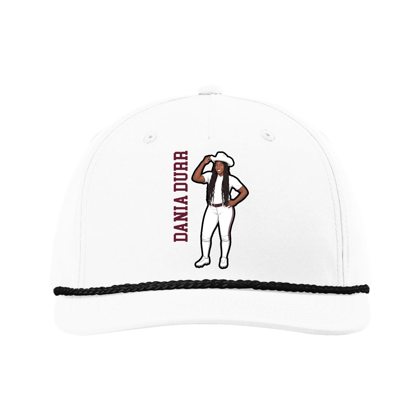 Five-Panel Classic Rope Cap — Name Vertical in White