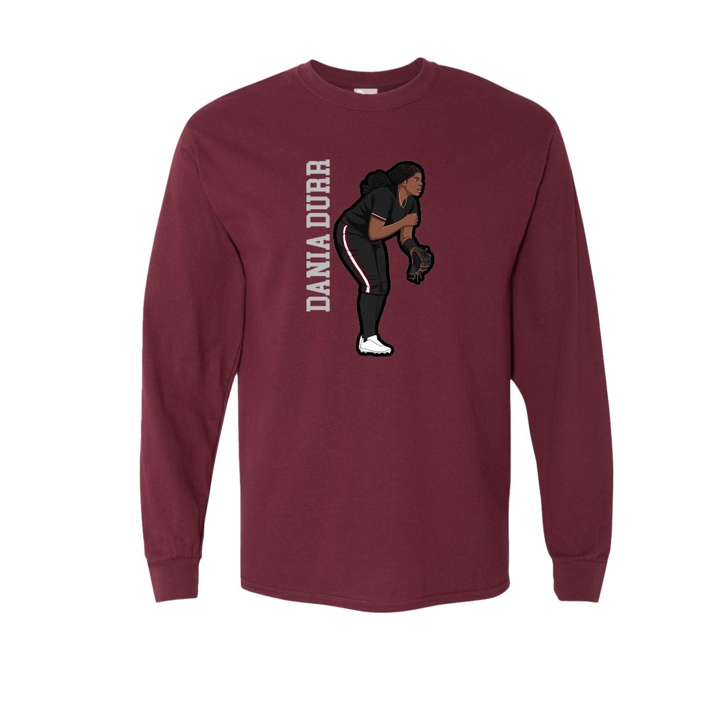 Long Sleeve Tee — Name Vertical in Maroon