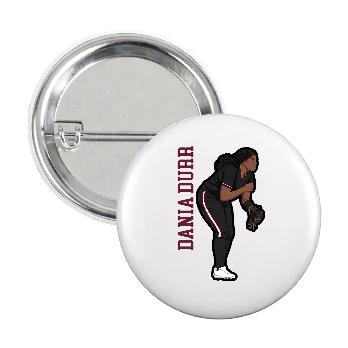 Game Day Button — Name Vertical in White