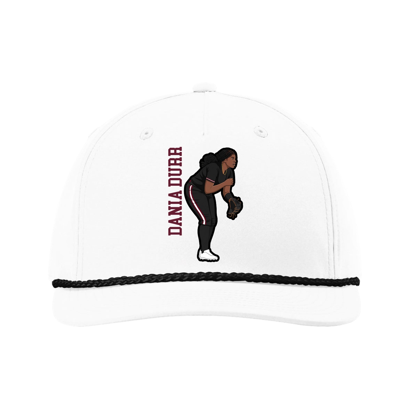 Five-Panel Classic Rope Cap — Name Vertical in White