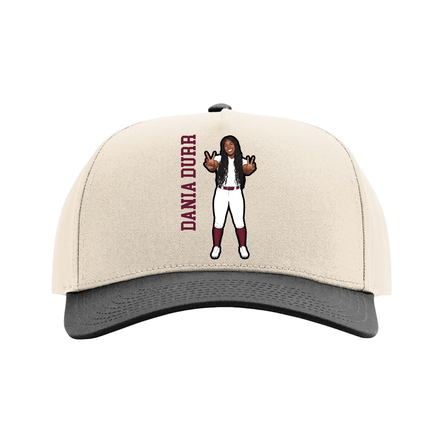 Full Fabric Five-Panel Champ Cap — Name Vertical in Cream/Black