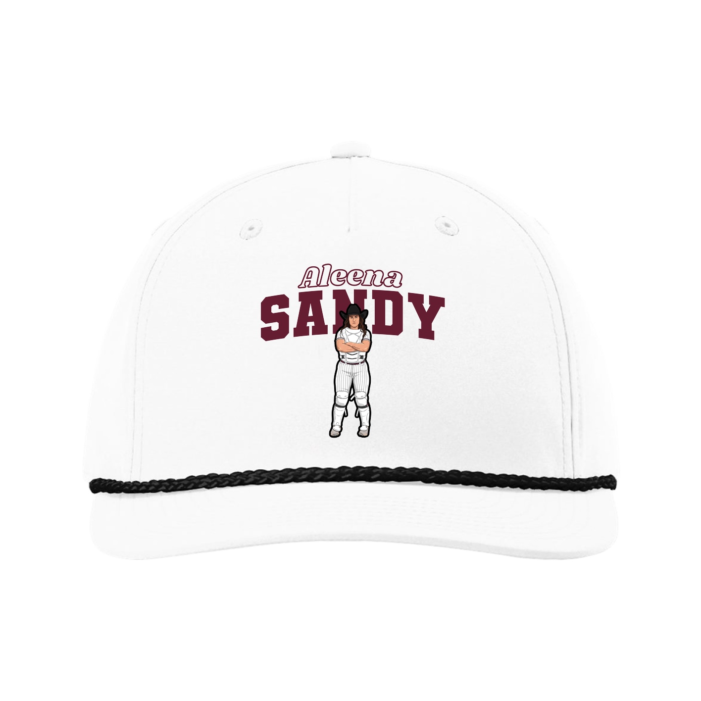 Five-Panel Classic Rope Cap — Name Arch in White