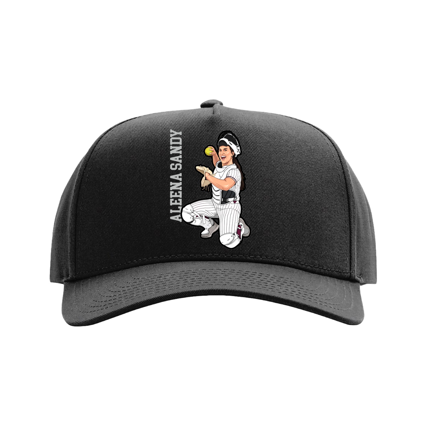 Full Fabric Five-Panel Champ Cap — Name Vertical in Black