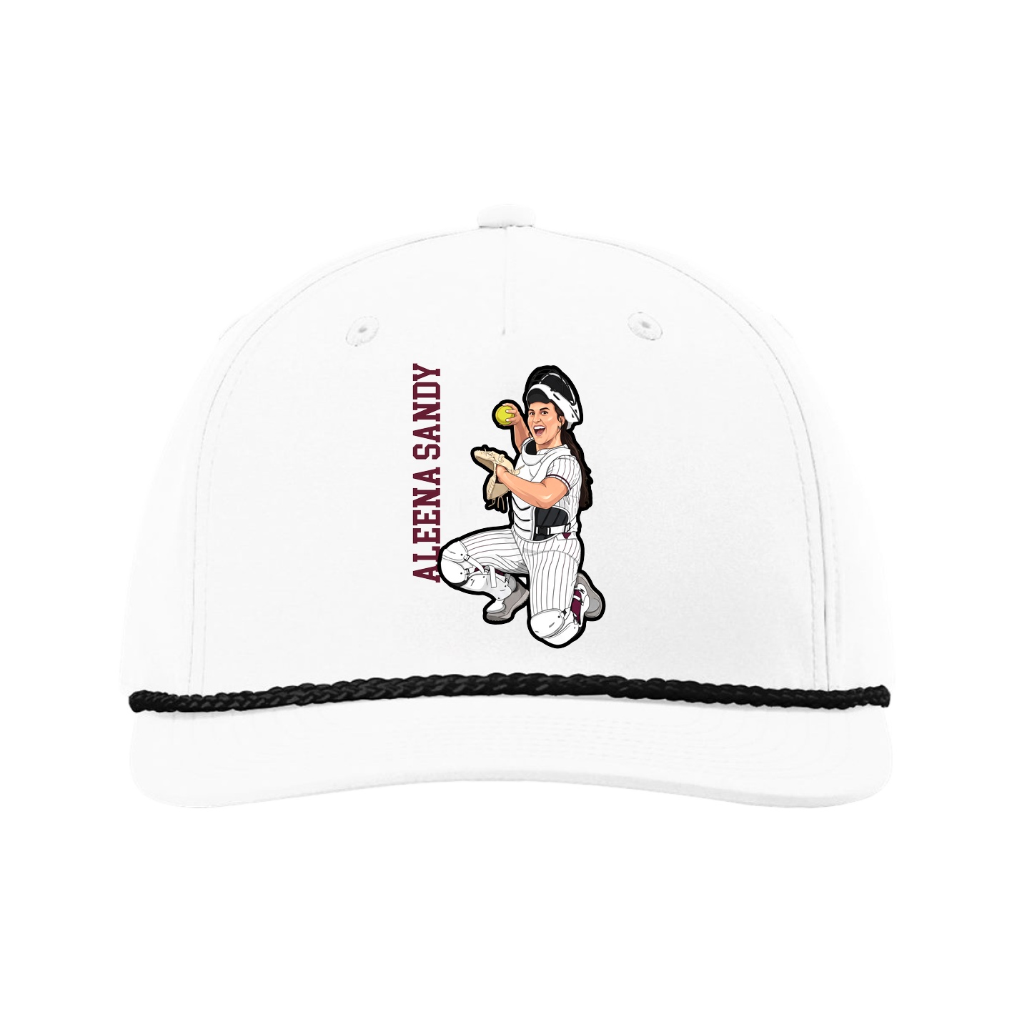 Five-Panel Classic Rope Cap — Name Vertical in White