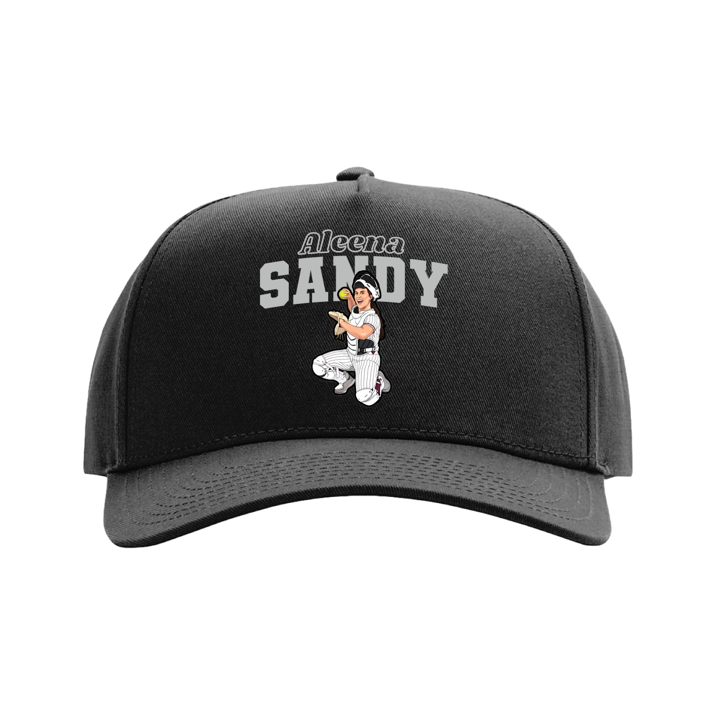 Full Fabric Five-Panel Champ Cap — Name Arch in Black