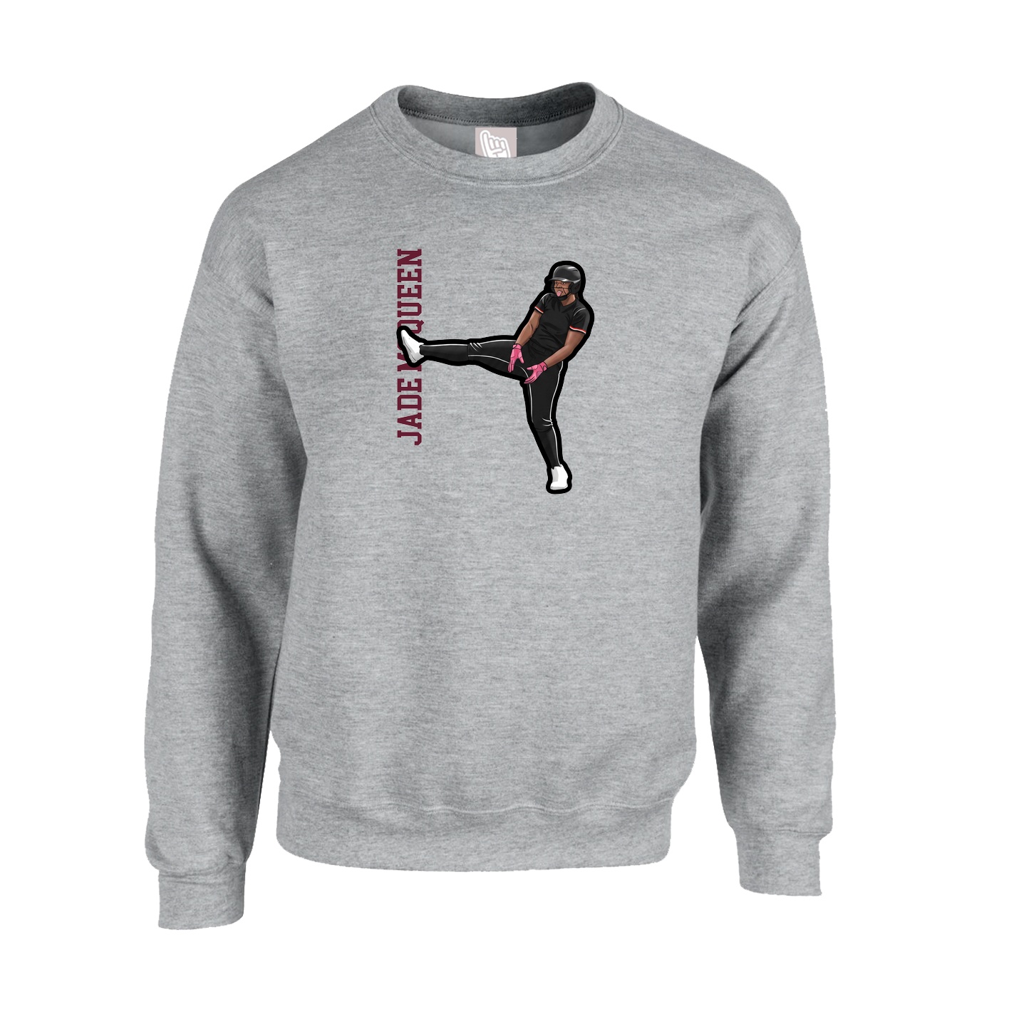 Fleece Crew — Name Vertical in Grey