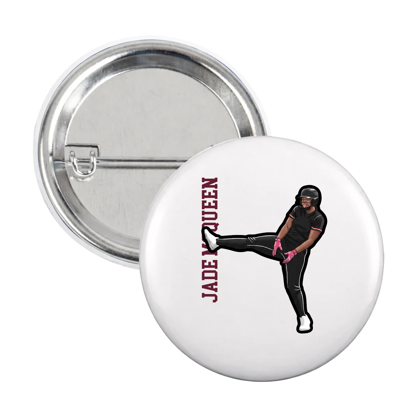 Game Day Button — Name Vertical in White