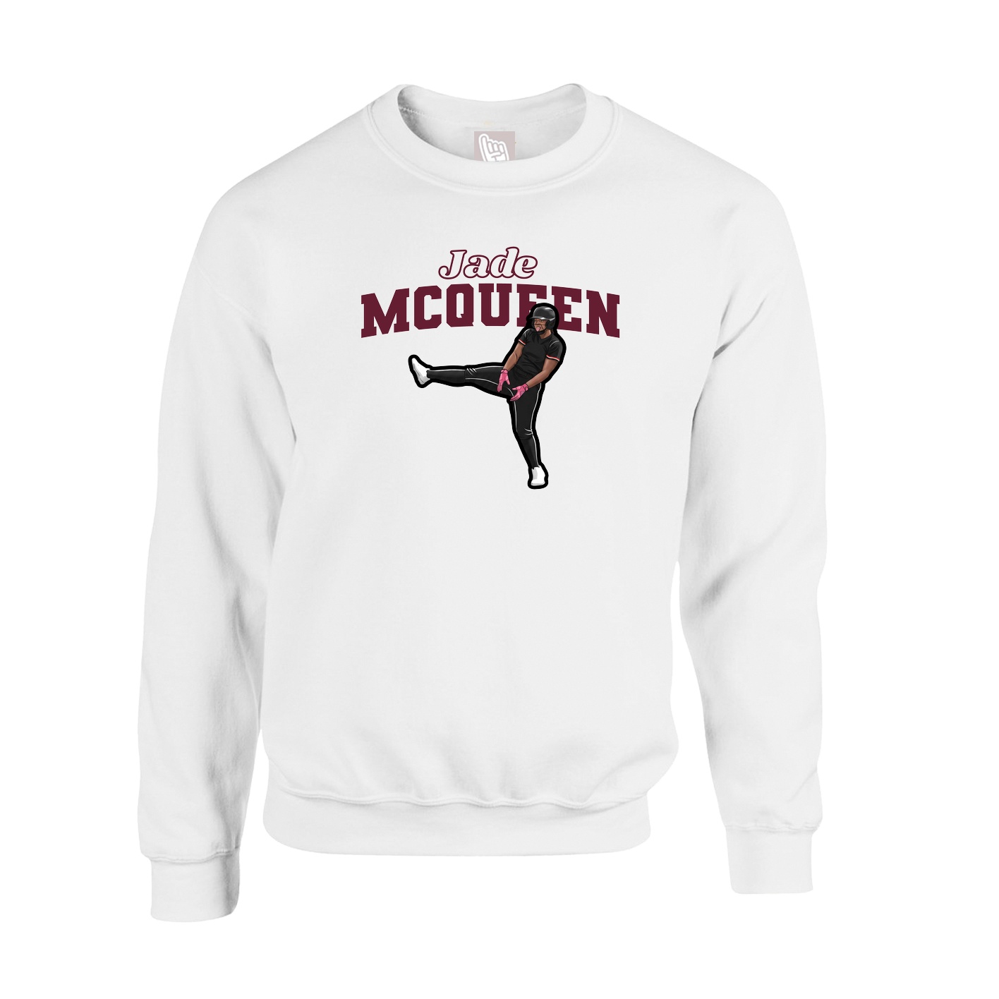 Fleece Crew — Name Arch in White