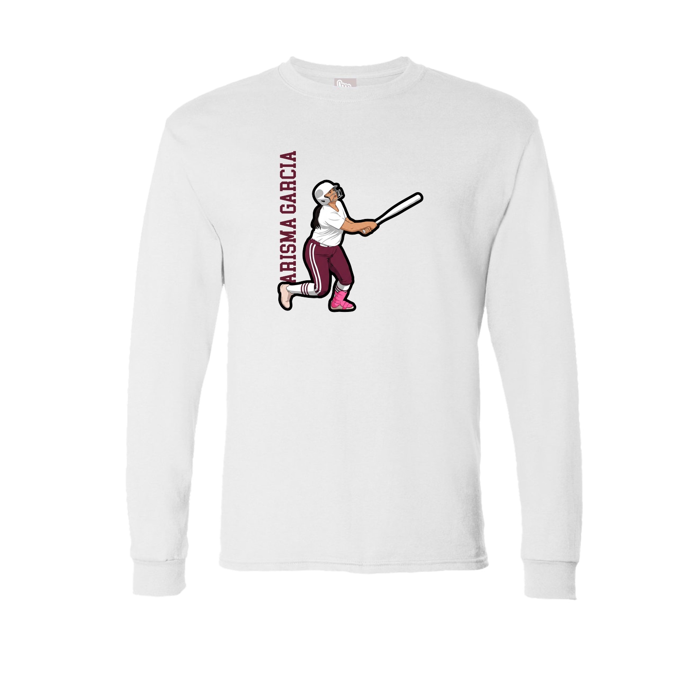 Long Sleeve Tee — Name Vertical in White