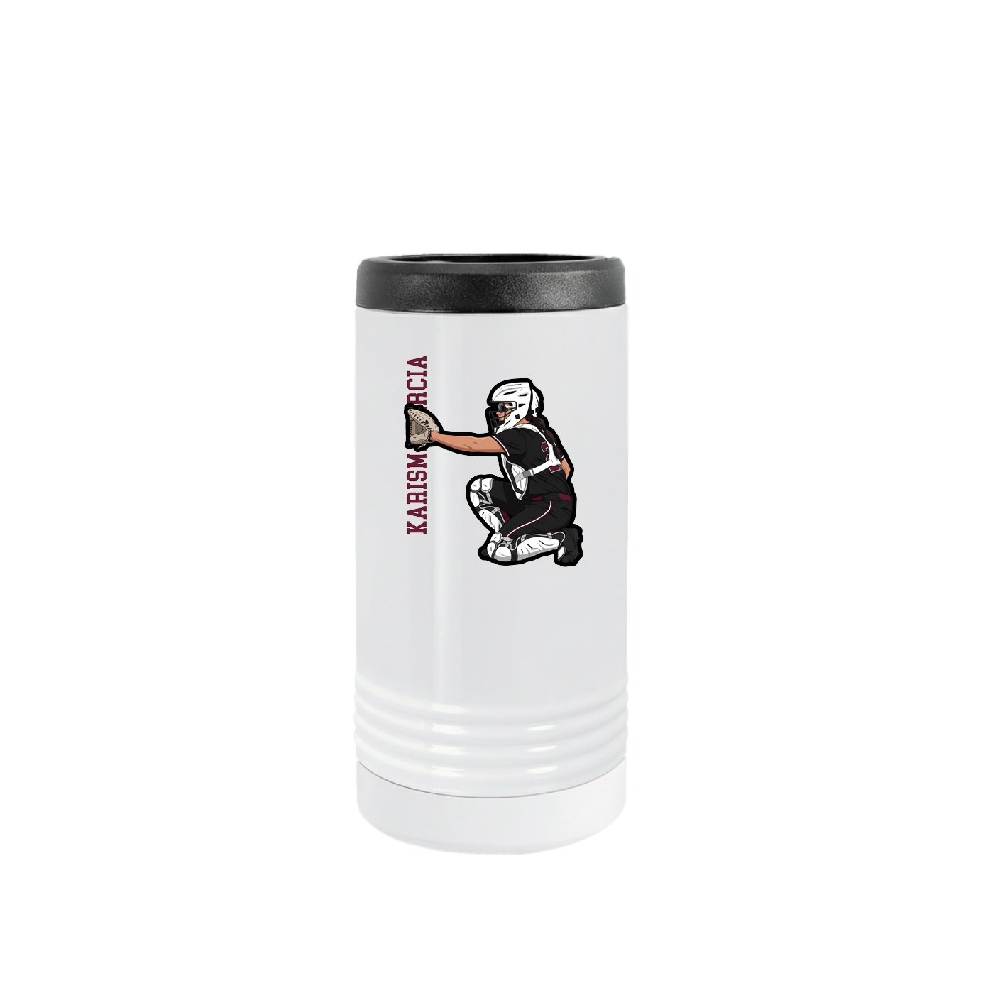 Slim Beverage Holder — Name Vertical in White