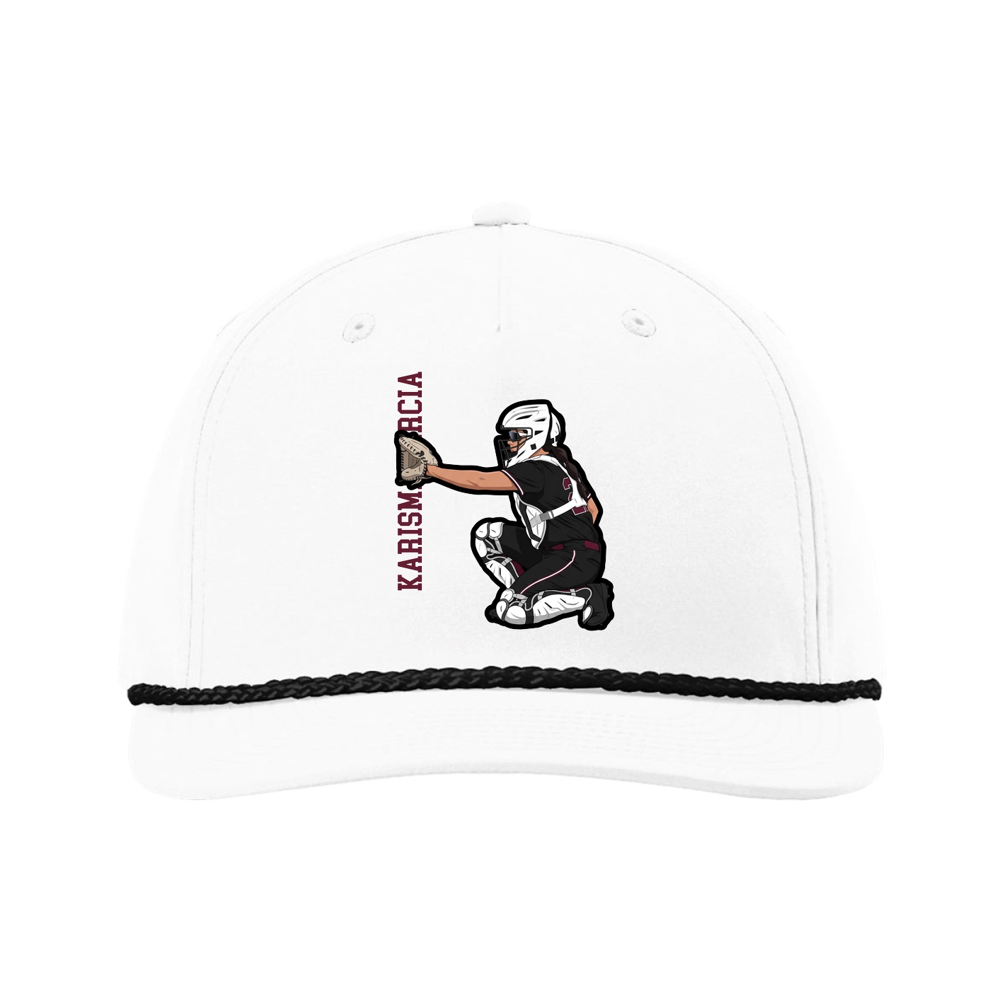 Five-Panel Classic Rope Cap — Name Vertical in White