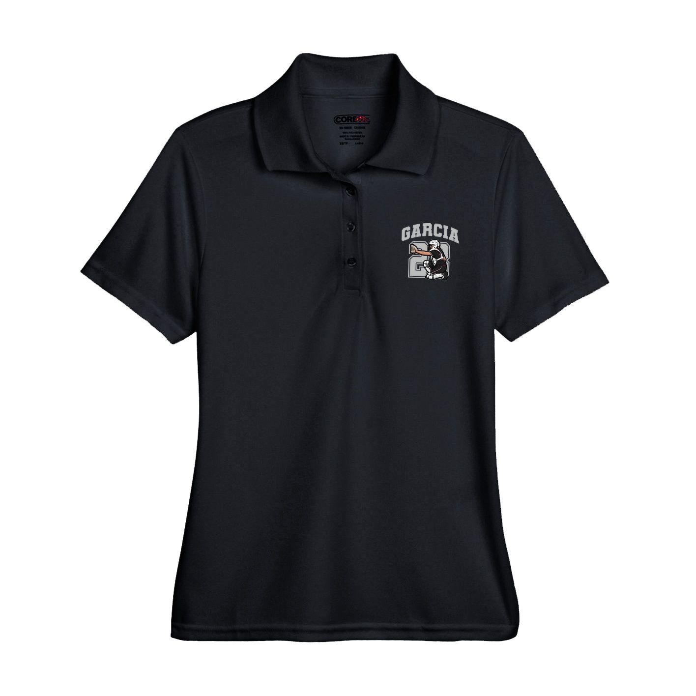 Womens Performance Polo — Number in Black