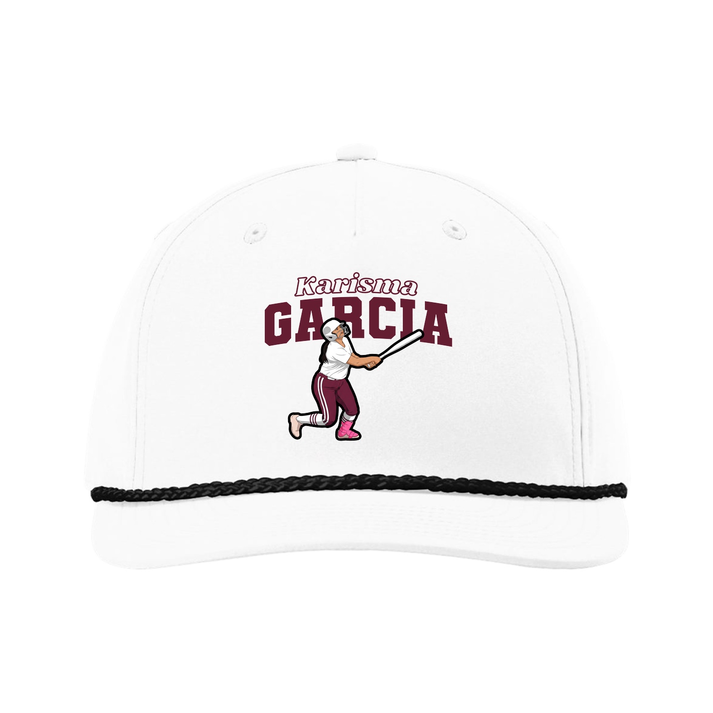 Five-Panel Classic Rope Cap — Name Arch in White