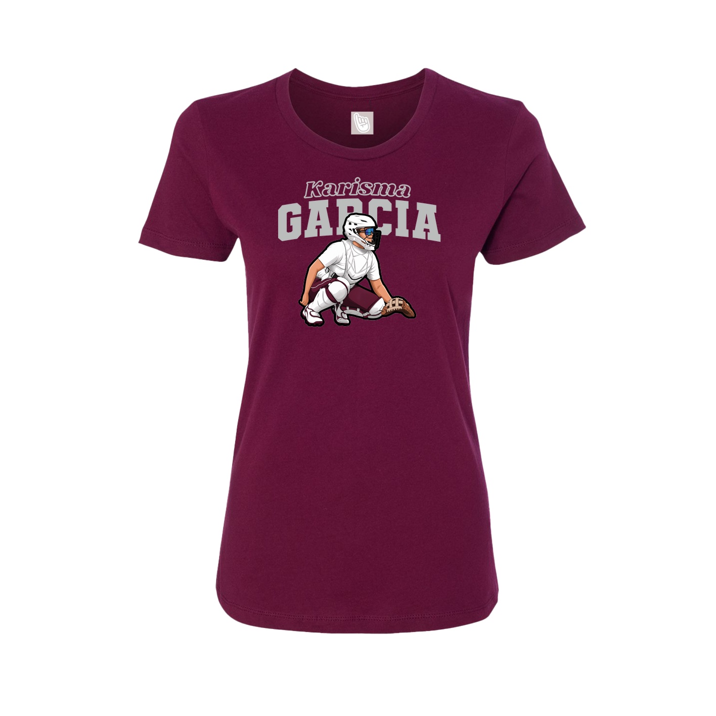 Fitted Women's Tee — Name Arch in Maroon