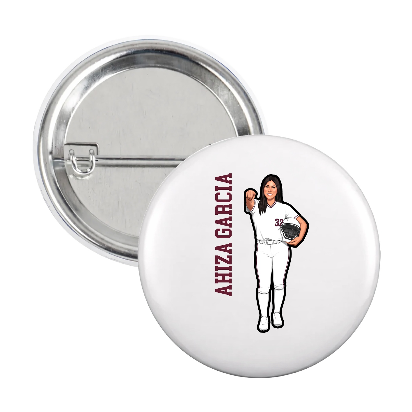 Game Day Button — Name Vertical in White