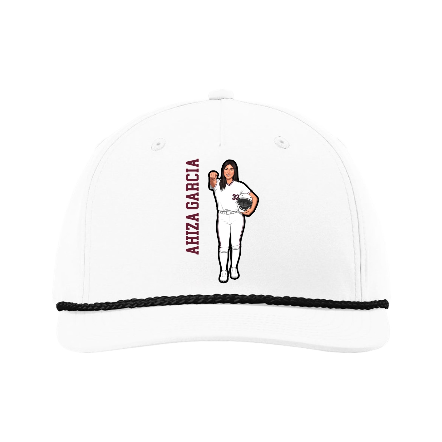 Five-Panel Classic Rope Cap — Name Vertical in White