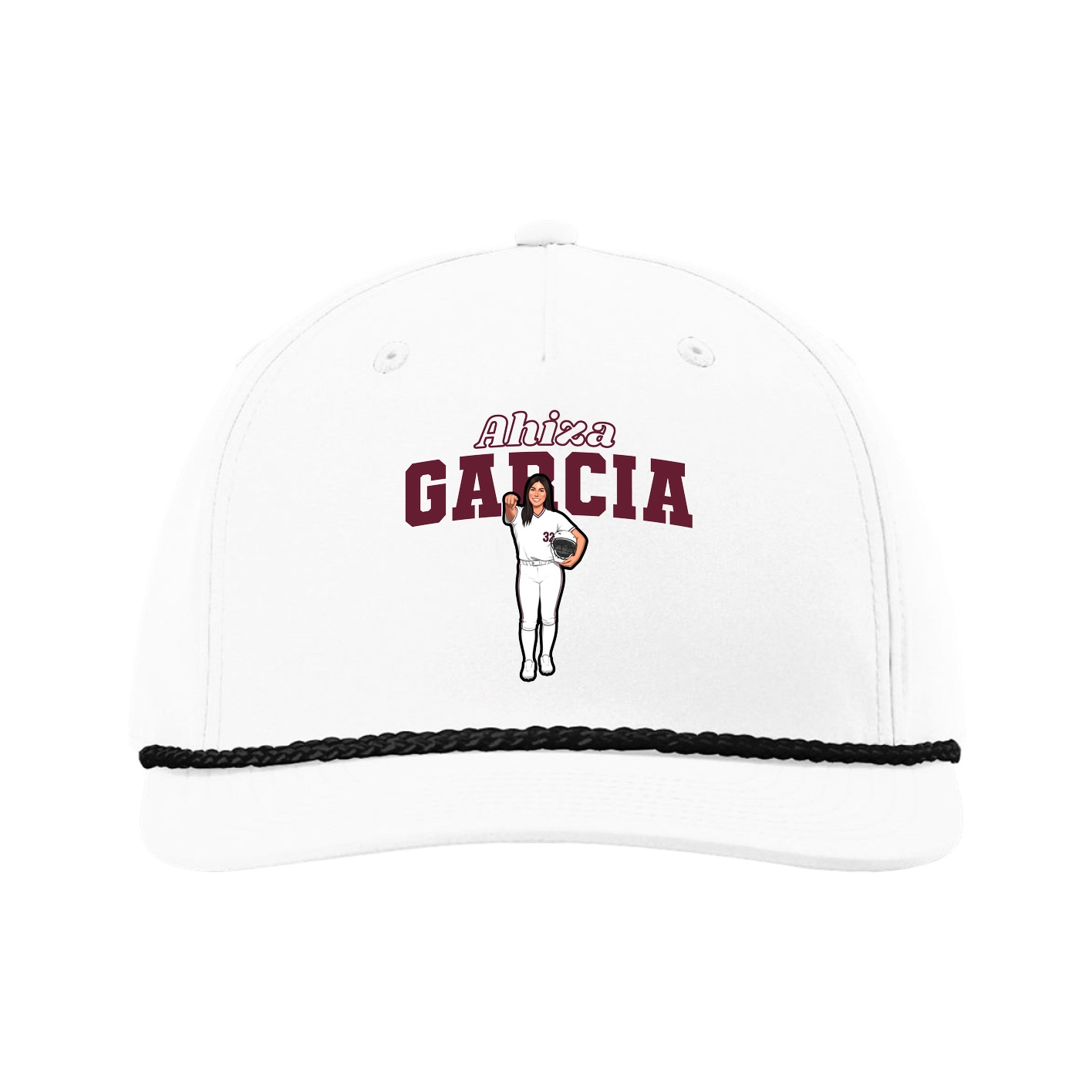 Five-Panel Classic Rope Cap — Name Arch in White