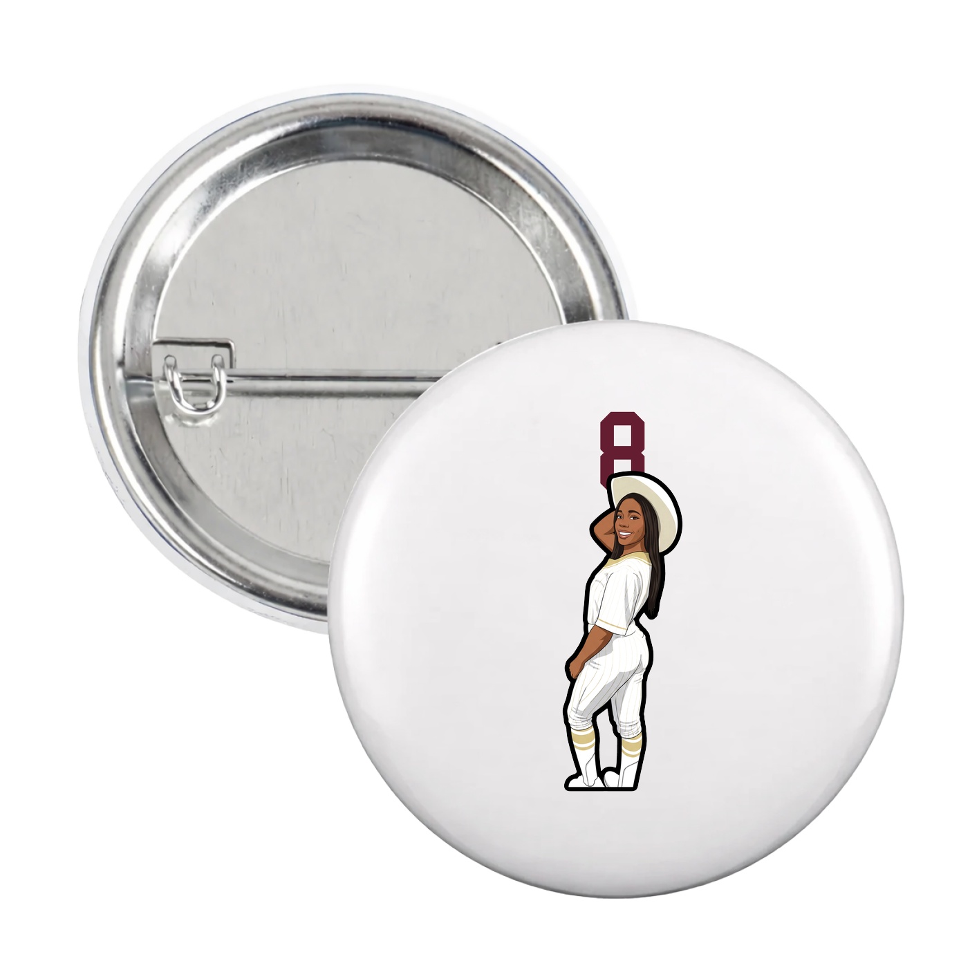 Game Day Button — Number Top in White