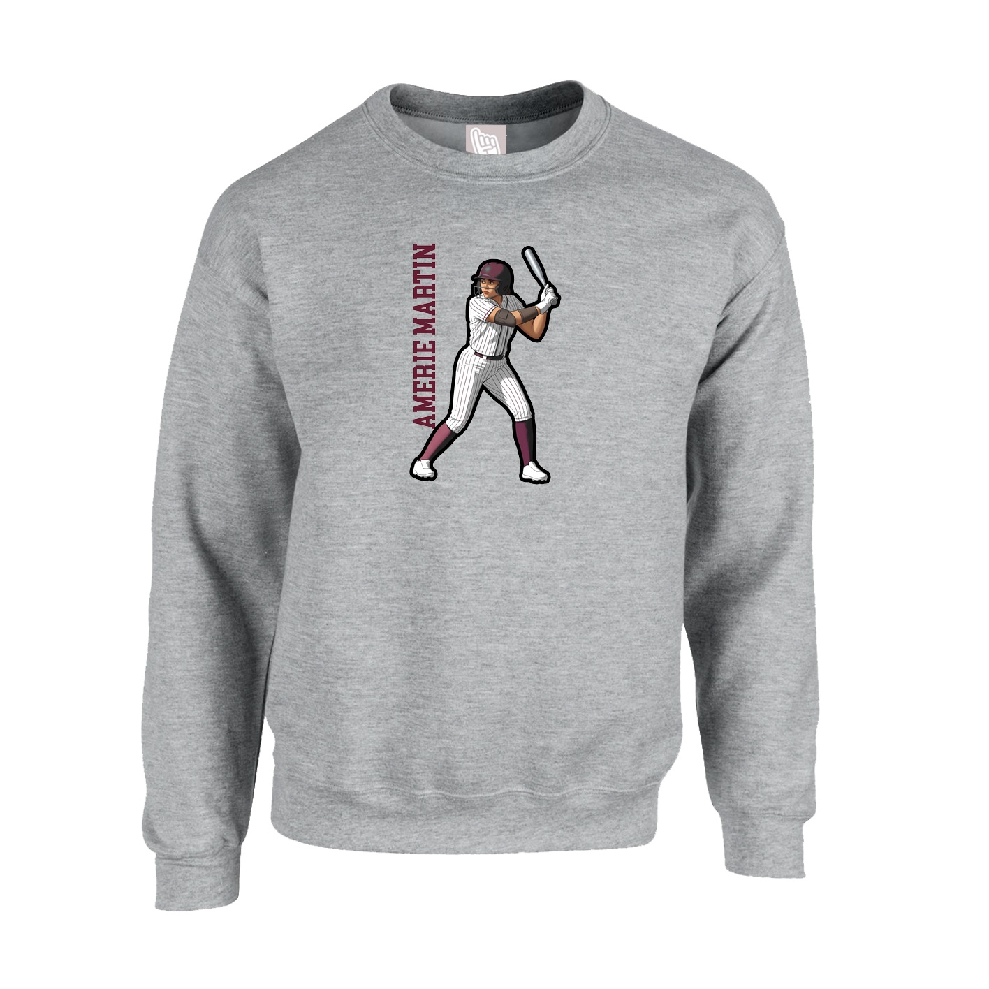 Fleece Crew — Name Vertical in Grey