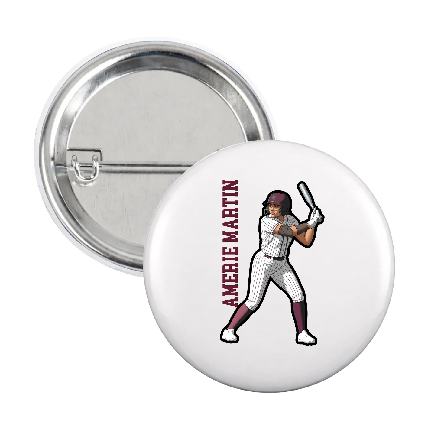 Game Day Button — Name Vertical in White