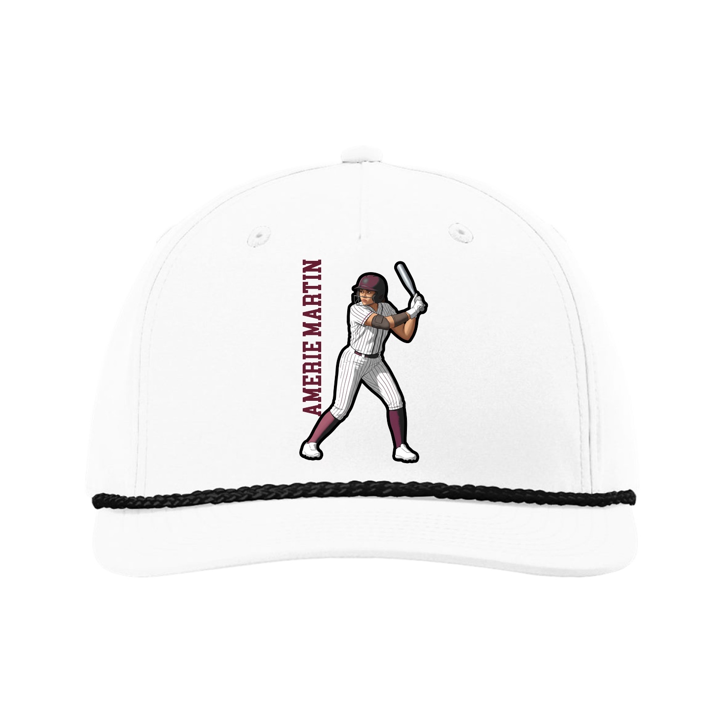Five-Panel Classic Rope Cap — Name Vertical in White