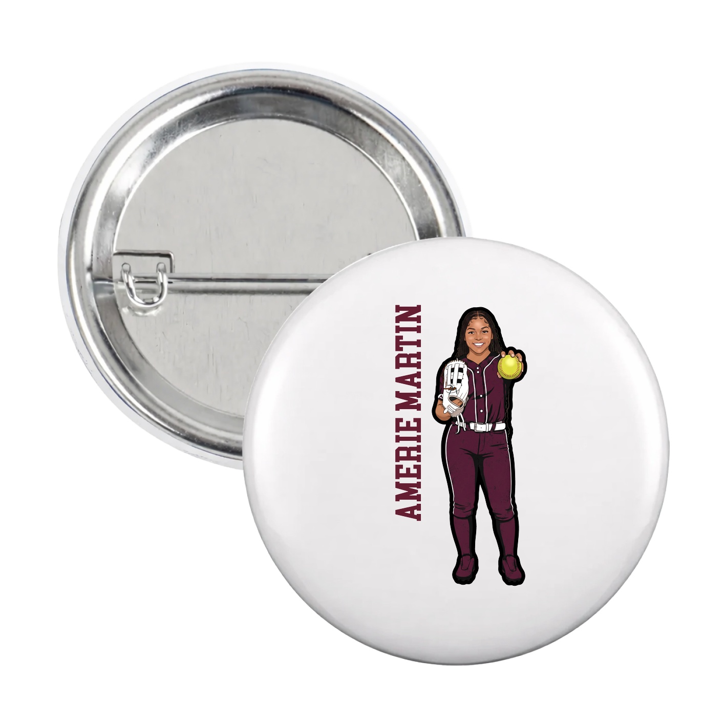Game Day Button — Name Vertical in White