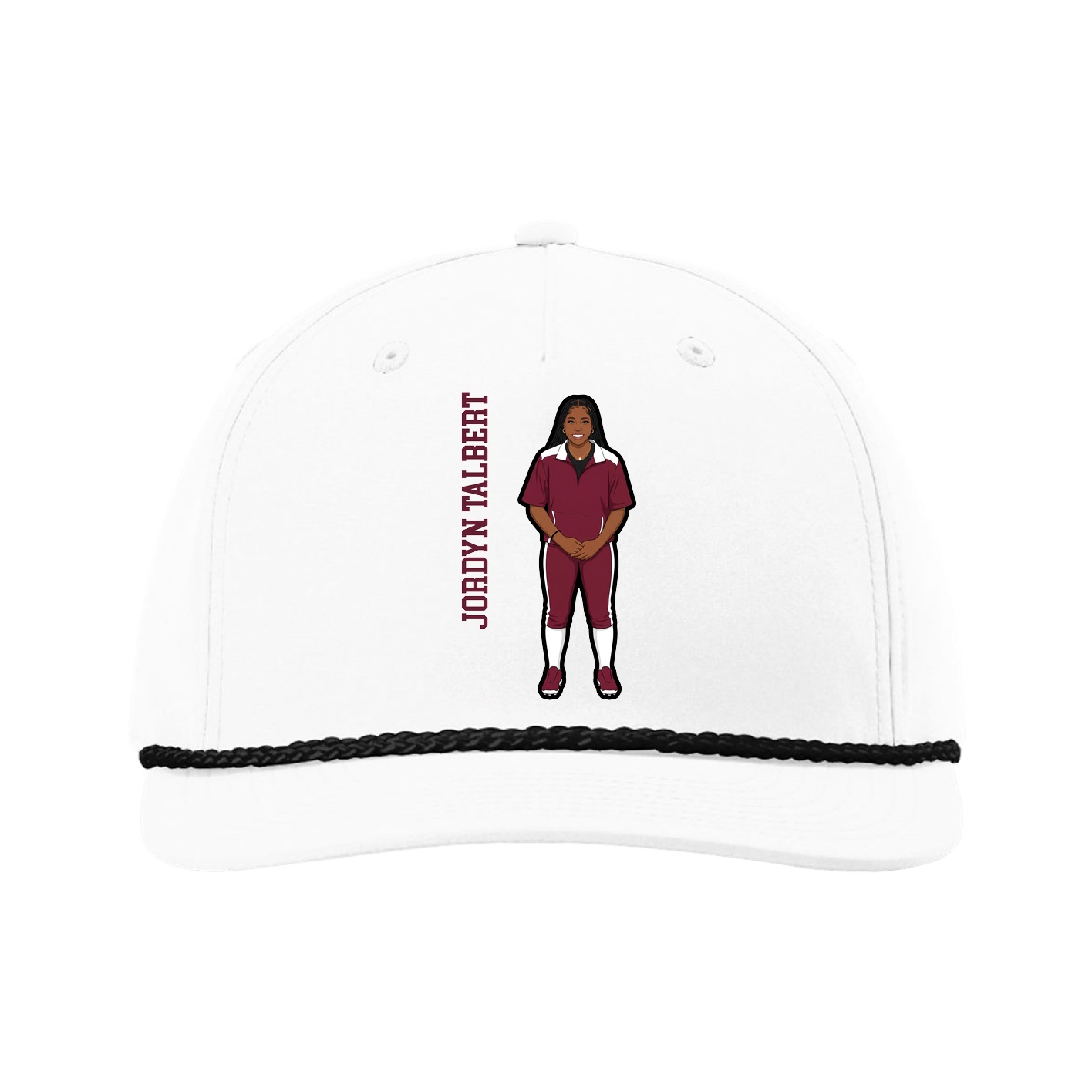 Five-Panel Classic Rope Cap — Name Vertical in White