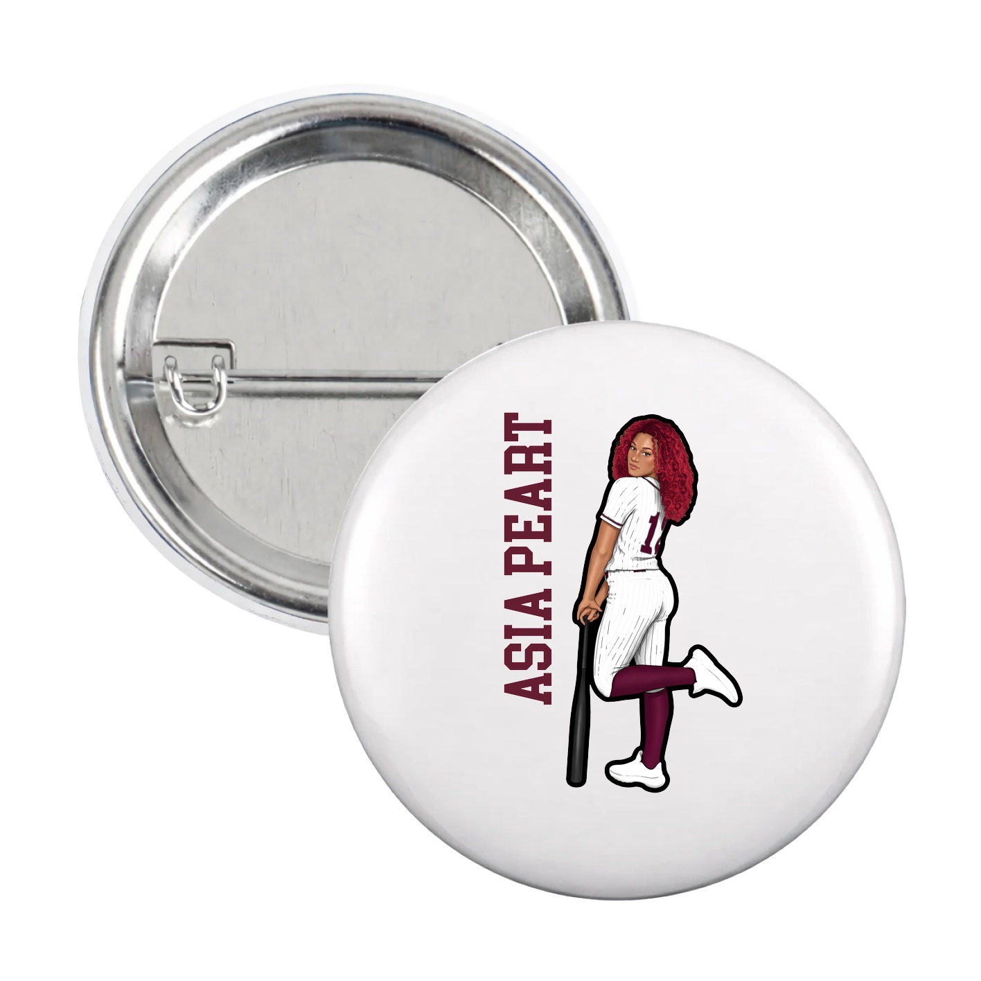 Game Day Button — Name Vertical in White