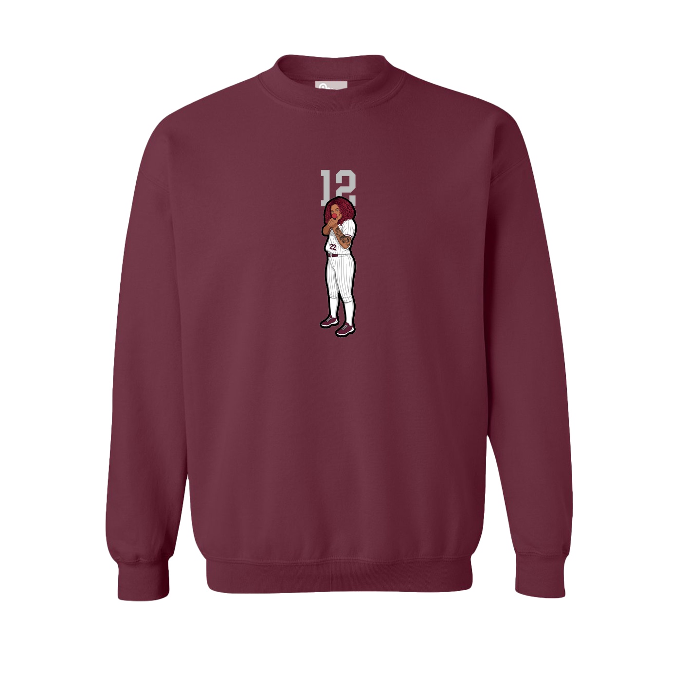 Fleece Crew — Number Top in Maroon