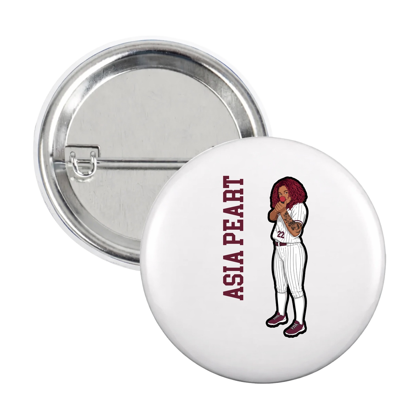 Game Day Button — Name Vertical in White