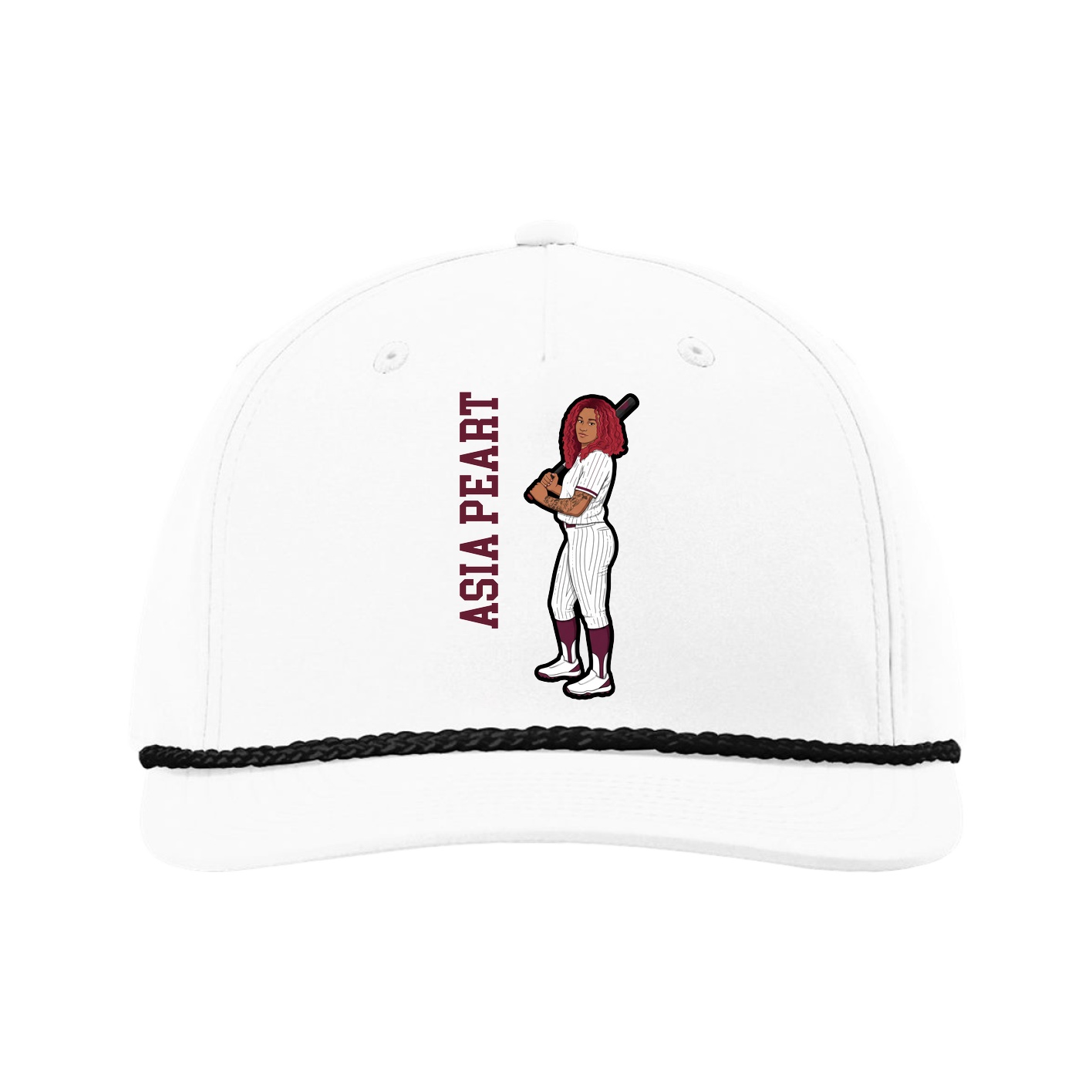 Five-Panel Classic Rope Cap — Name Vertical in White