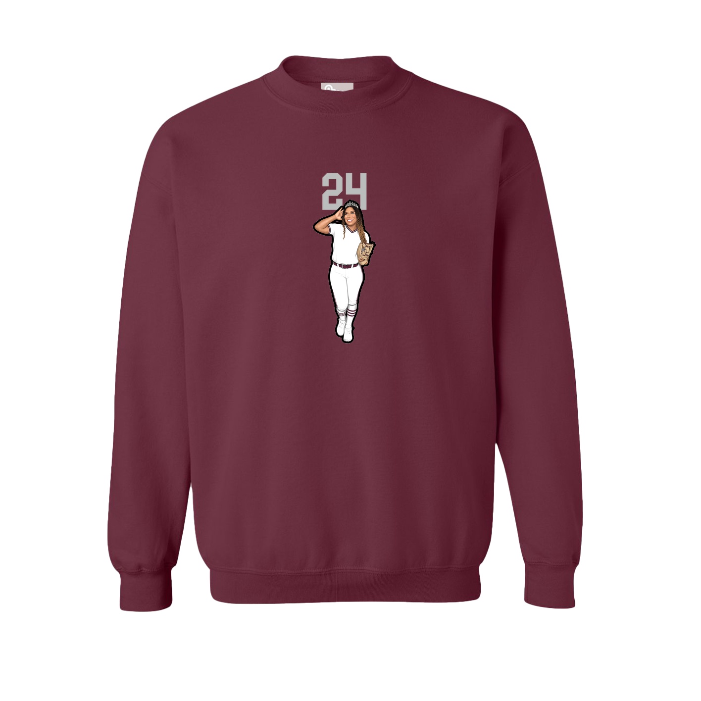 Fleece Crew — Number Top in Maroon