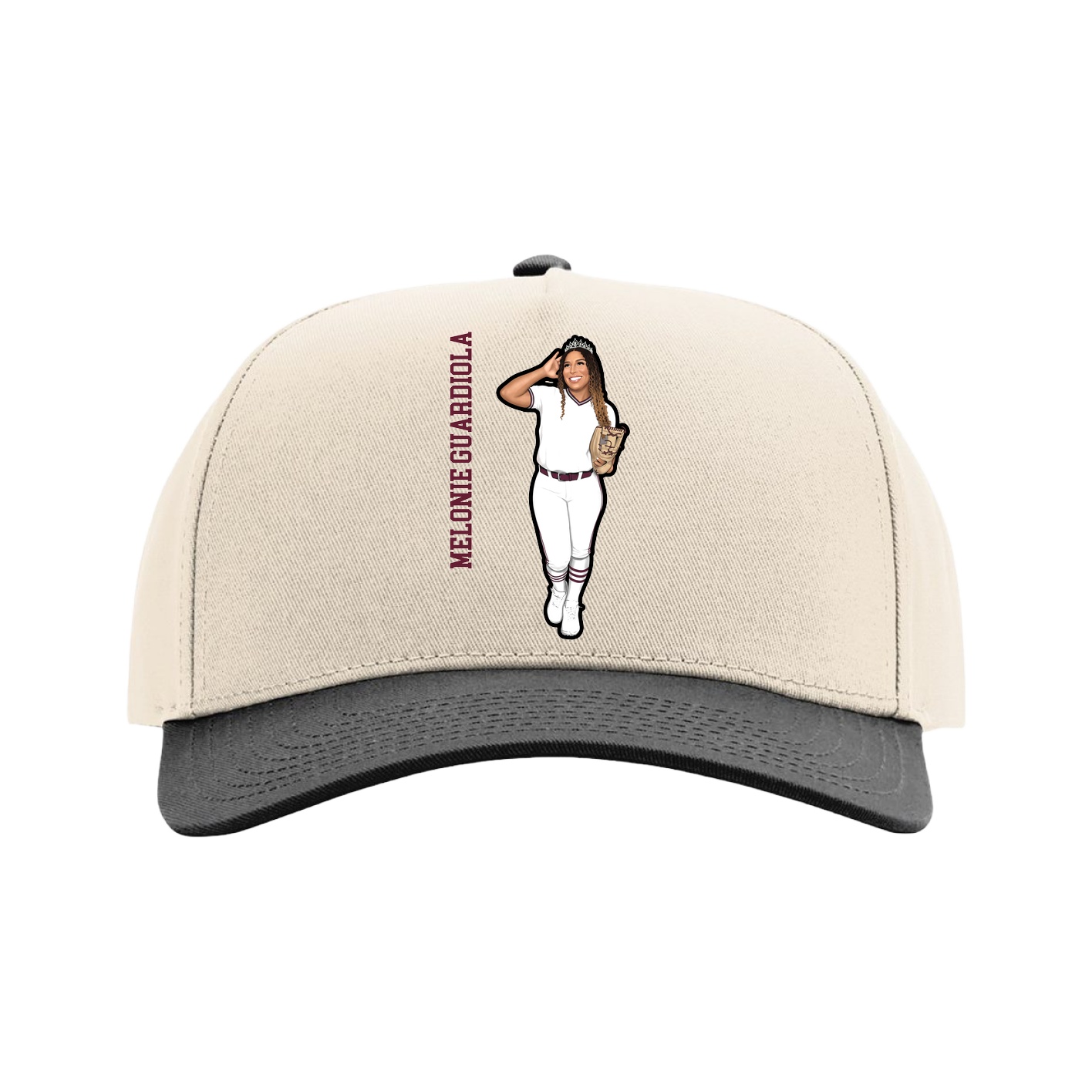 Full Fabric Five-Panel Champ Cap — Name Vertical in Cream/Black