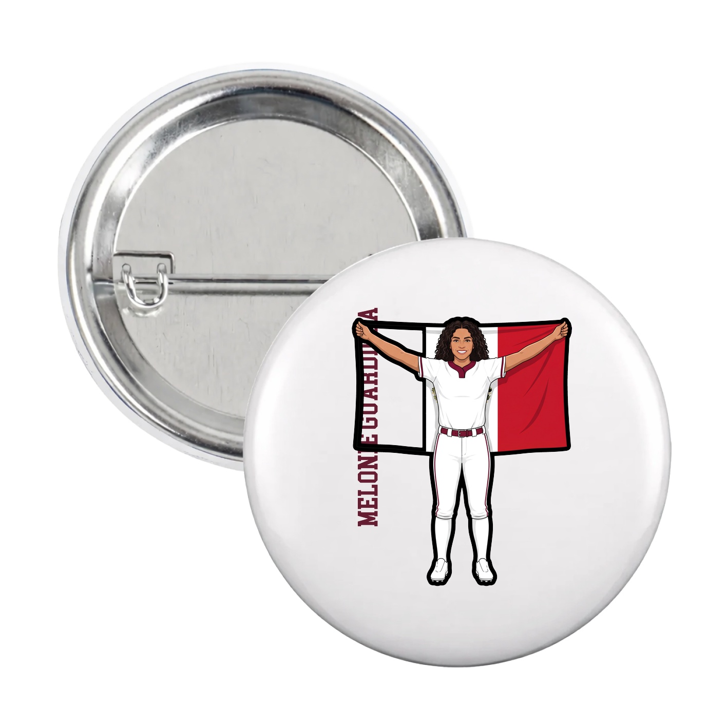 Game Day Button — Name Vertical in White