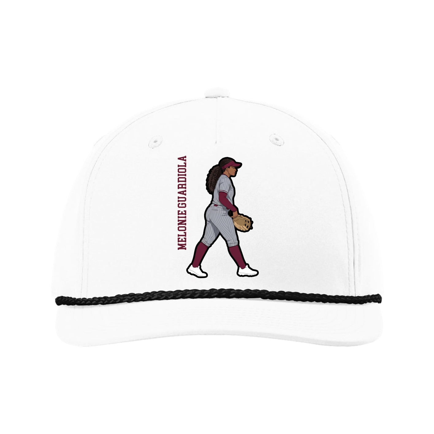 Five-Panel Classic Rope Cap — Name Vertical in White