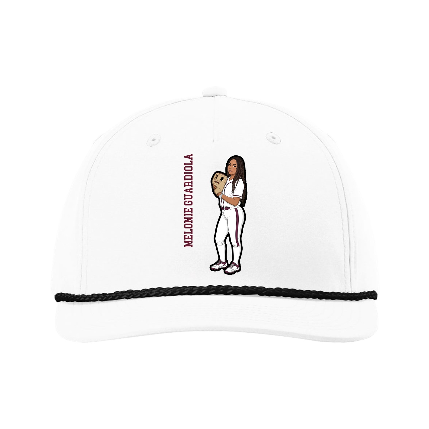 Five-Panel Classic Rope Cap — Name Vertical in White