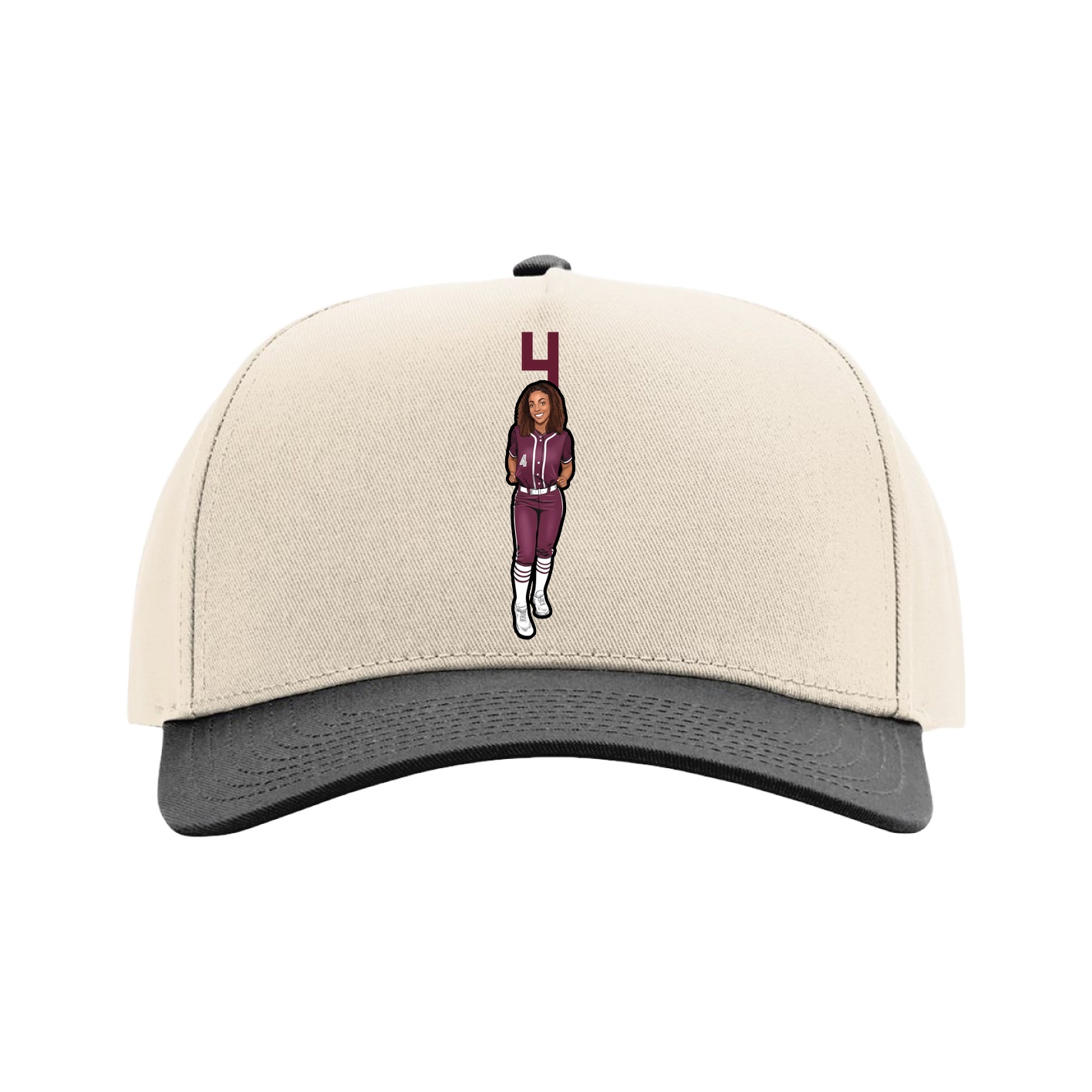 Full Fabric Five-Panel Champ Cap — Number Top in Cream/Black