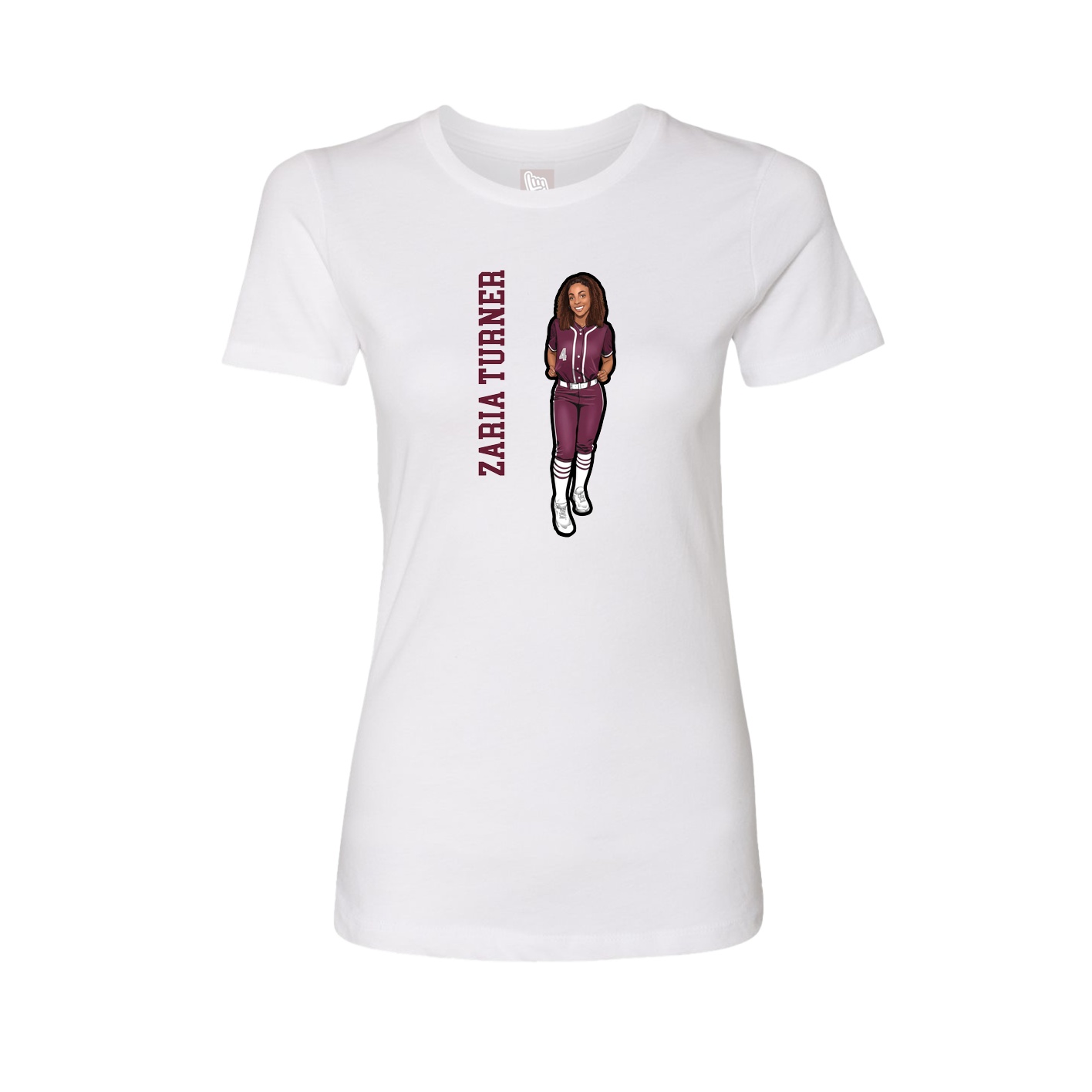 Womens Tee — Name Vertical in White