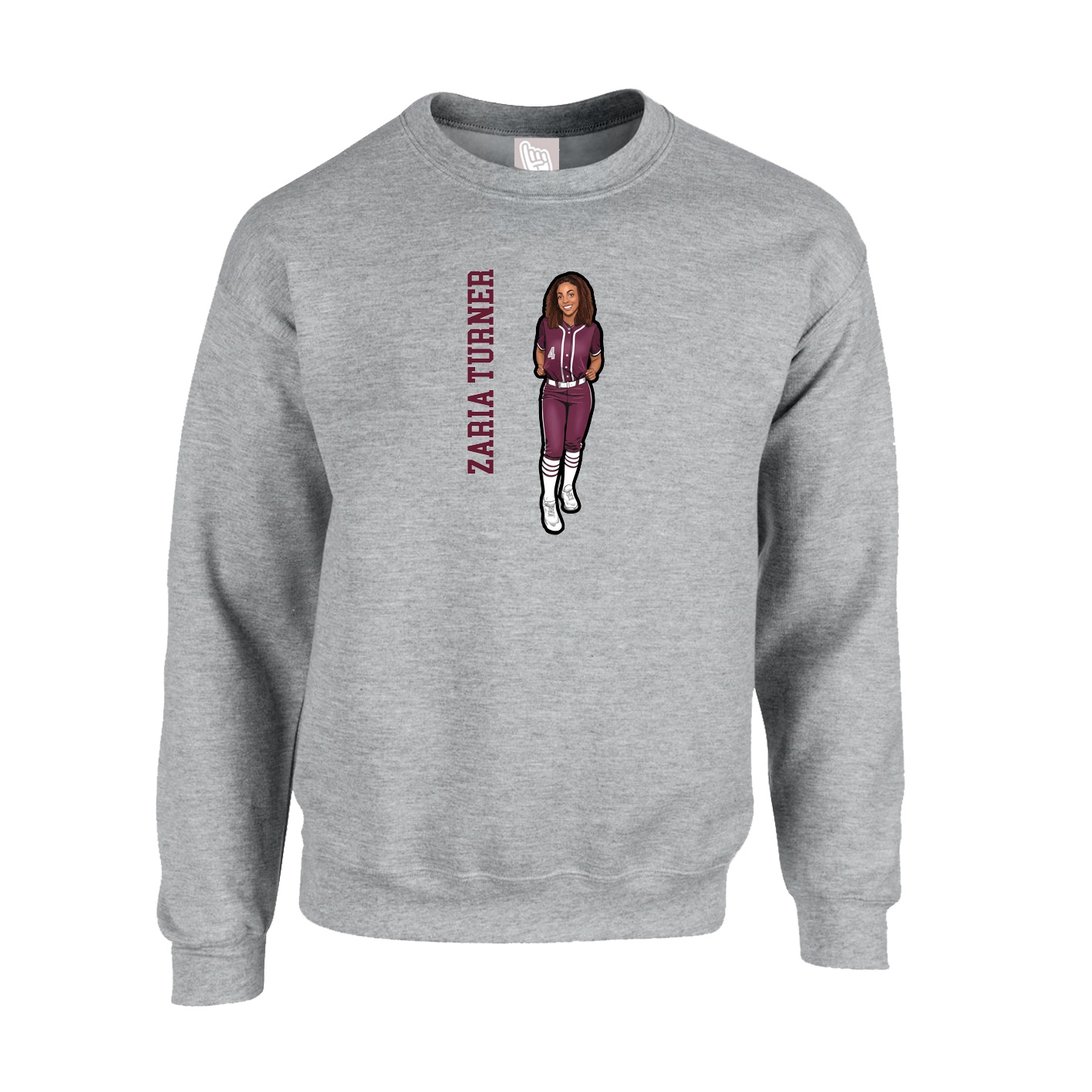 Fleece Crew — Name Vertical in Grey