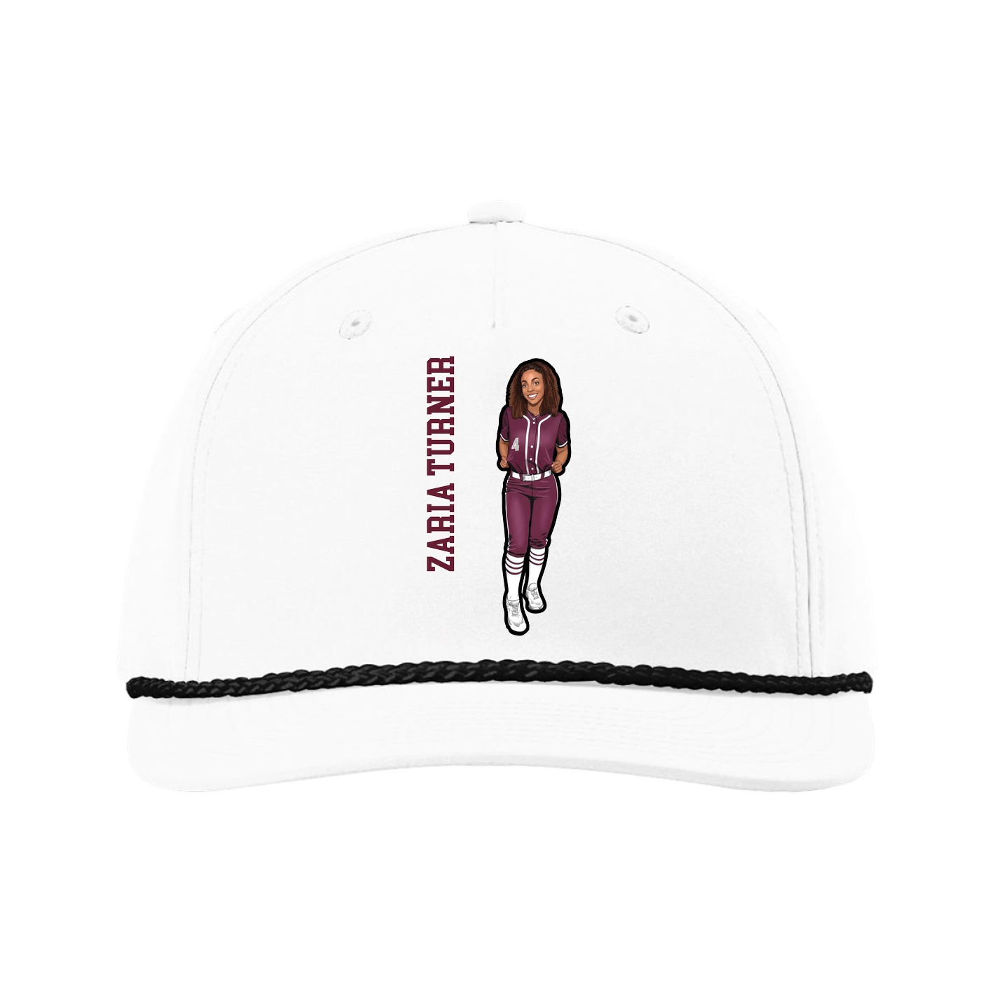 Five-Panel Classic Rope Cap — Name Vertical in White