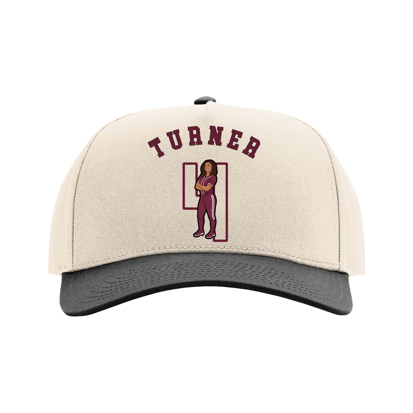 Full Fabric Five-Panel Champ Cap — Shirsey Arch in Cream/Black