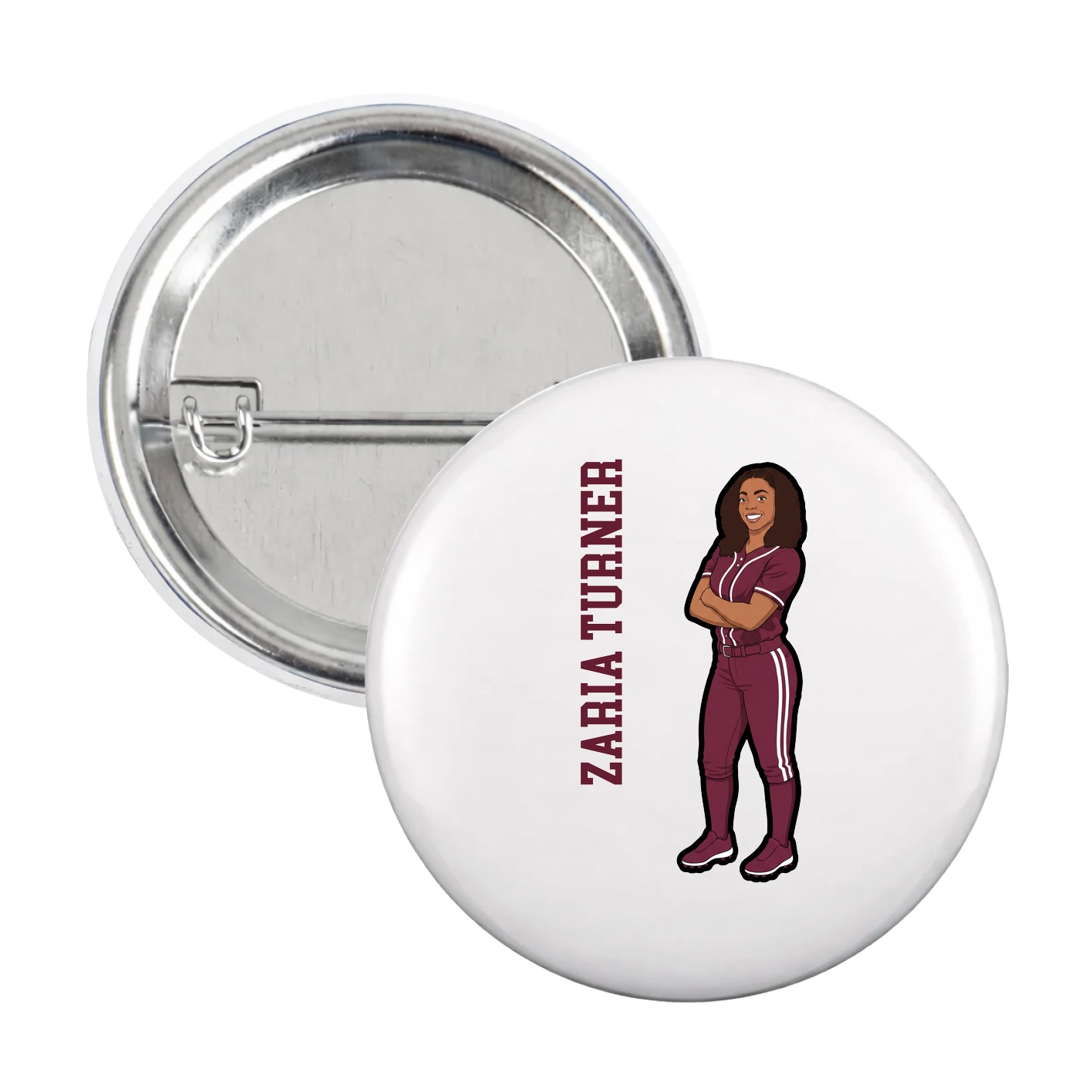Game Day Button — Name Vertical in White