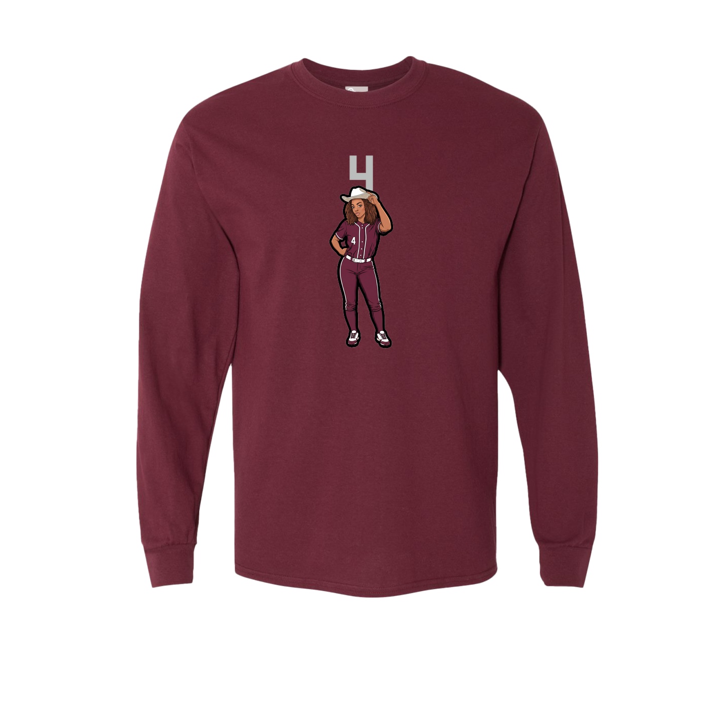 Long Sleeve Tee — Number Top in Maroon