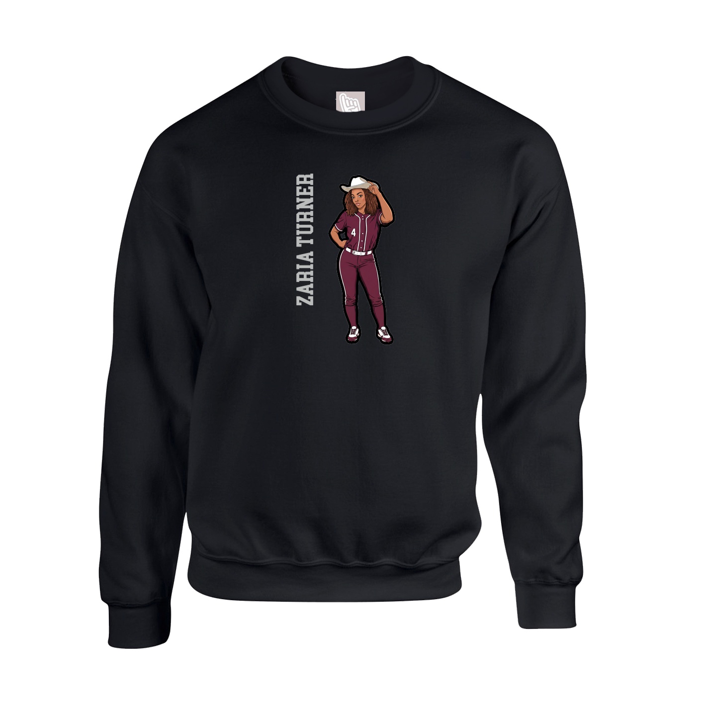 Fleece Crew — Name Vertical in Black