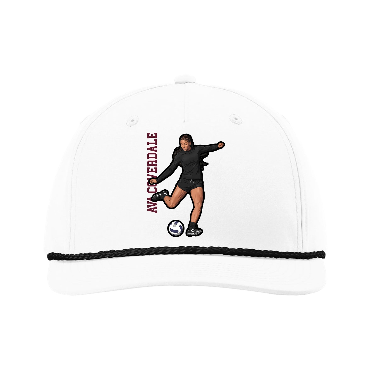 Five-Panel Classic Rope Cap — Name Vertical in White