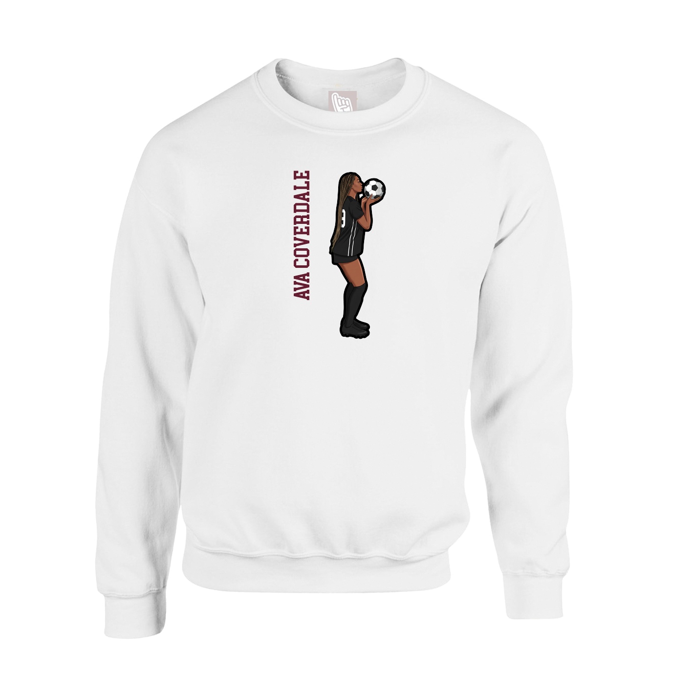 Fleece Crew — Name Vertical in White