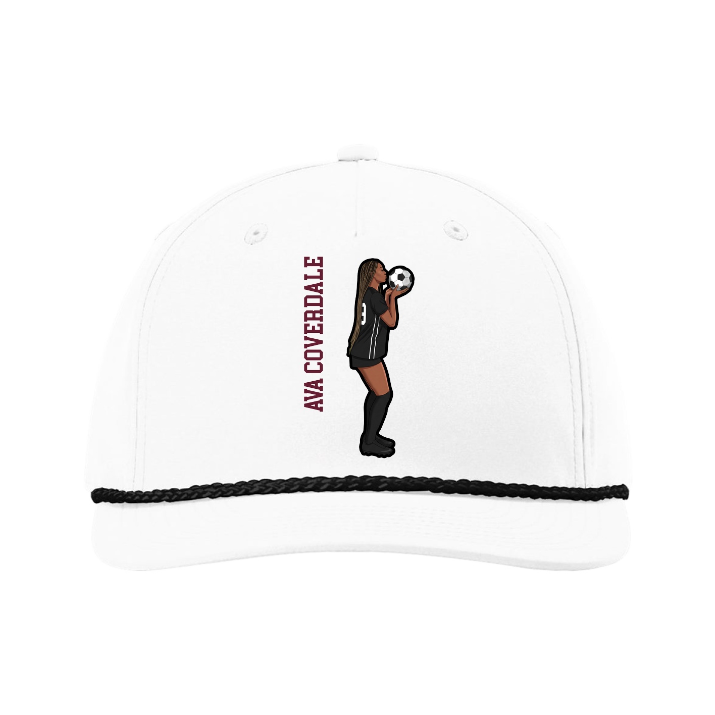 Five-Panel Classic Rope Cap — Name Vertical in White