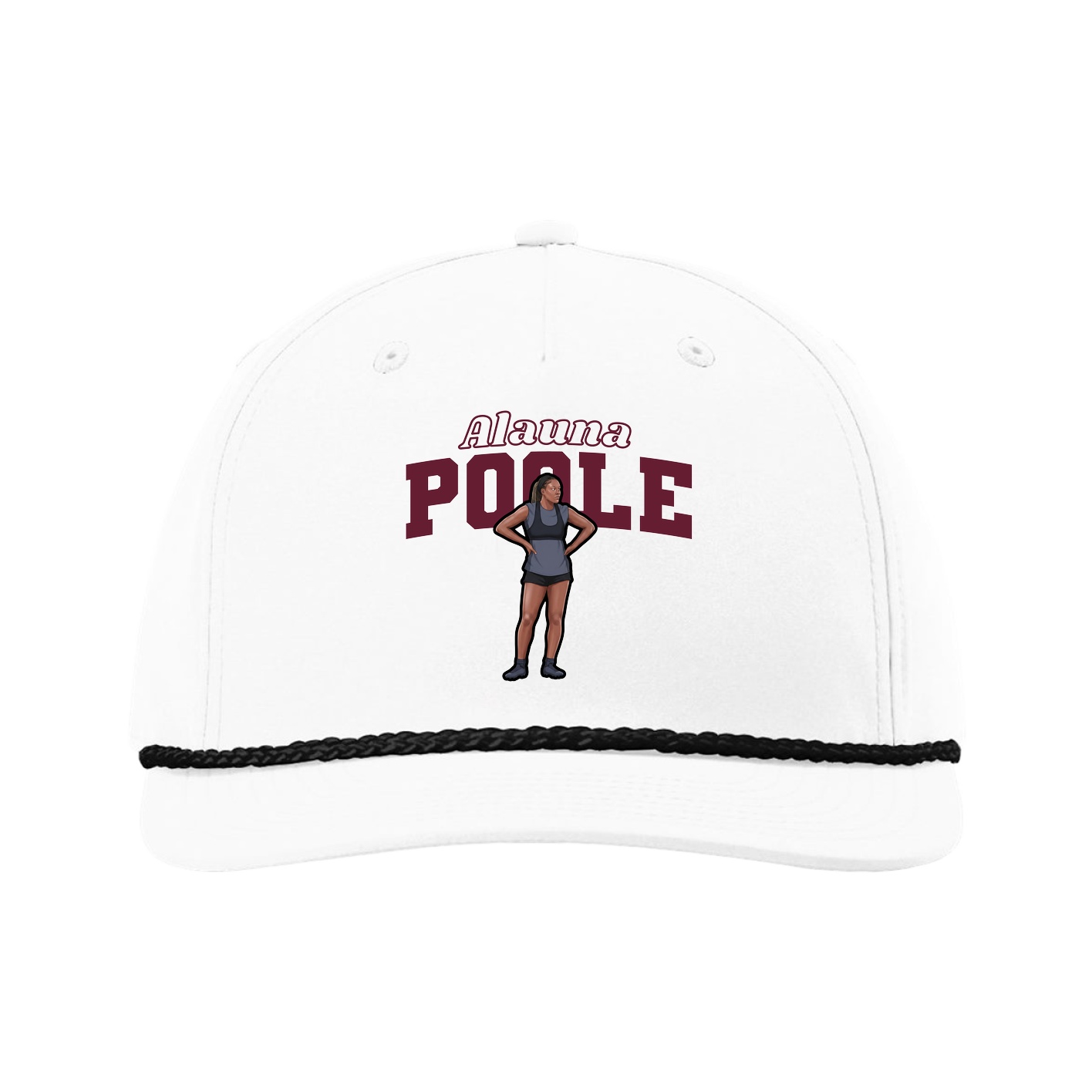 Five-Panel Classic Rope Cap — Name Arch in White